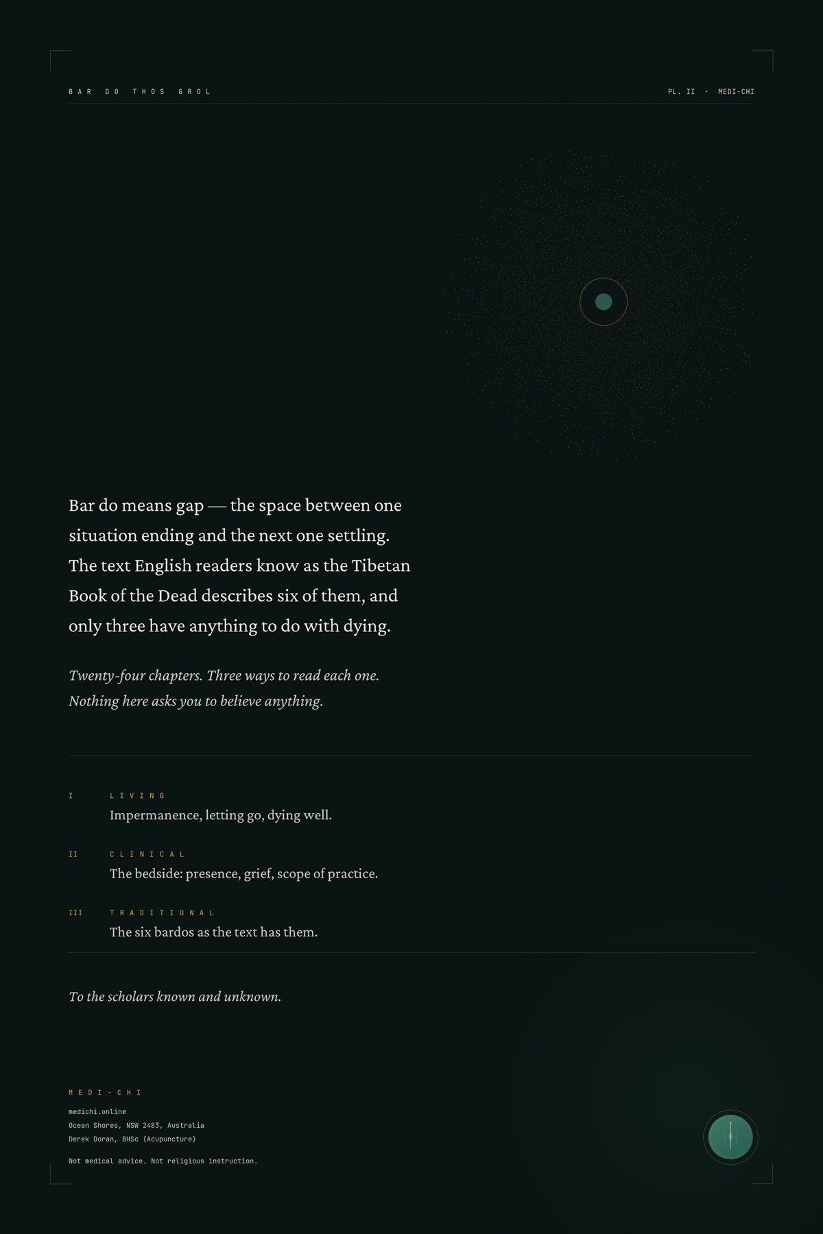 Back cover of The Modern Bardo — description of the book with the Medi-Chi imprint
