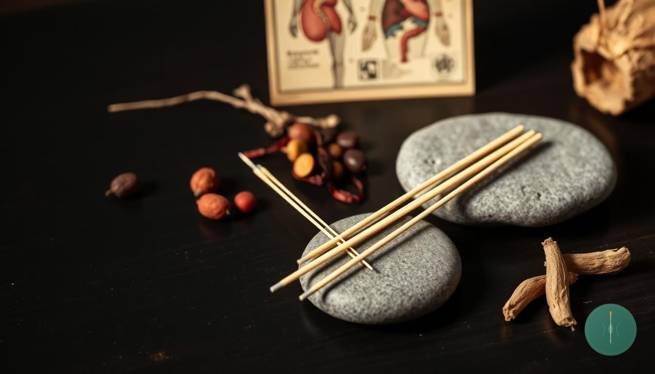 Stylised TCM organ chart mapping the five Zang and six Fu organs across the body