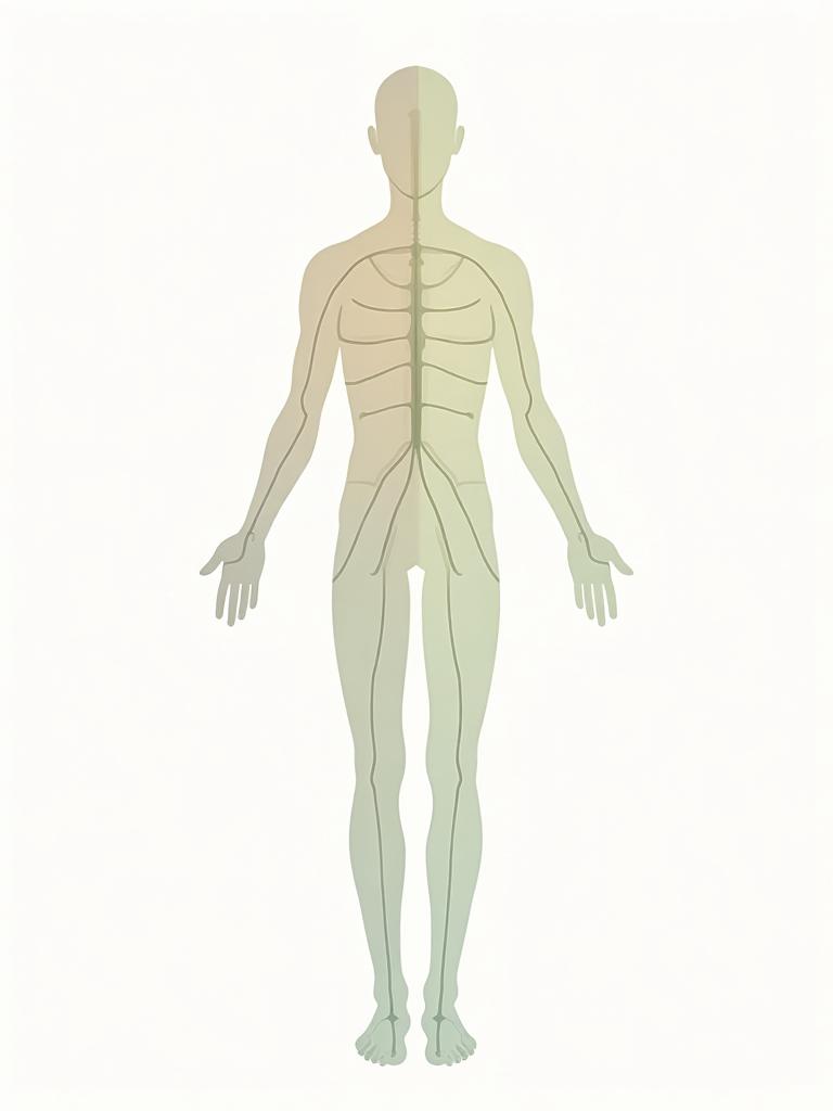 Diagram showing the 12 primary meridian pathways flowing through the human body