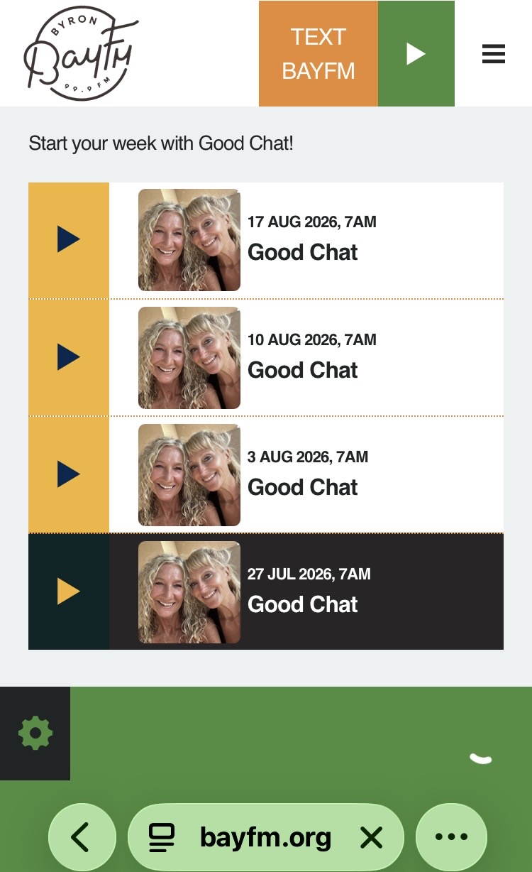 Bay FM 99.9 Good Chat program episode listing